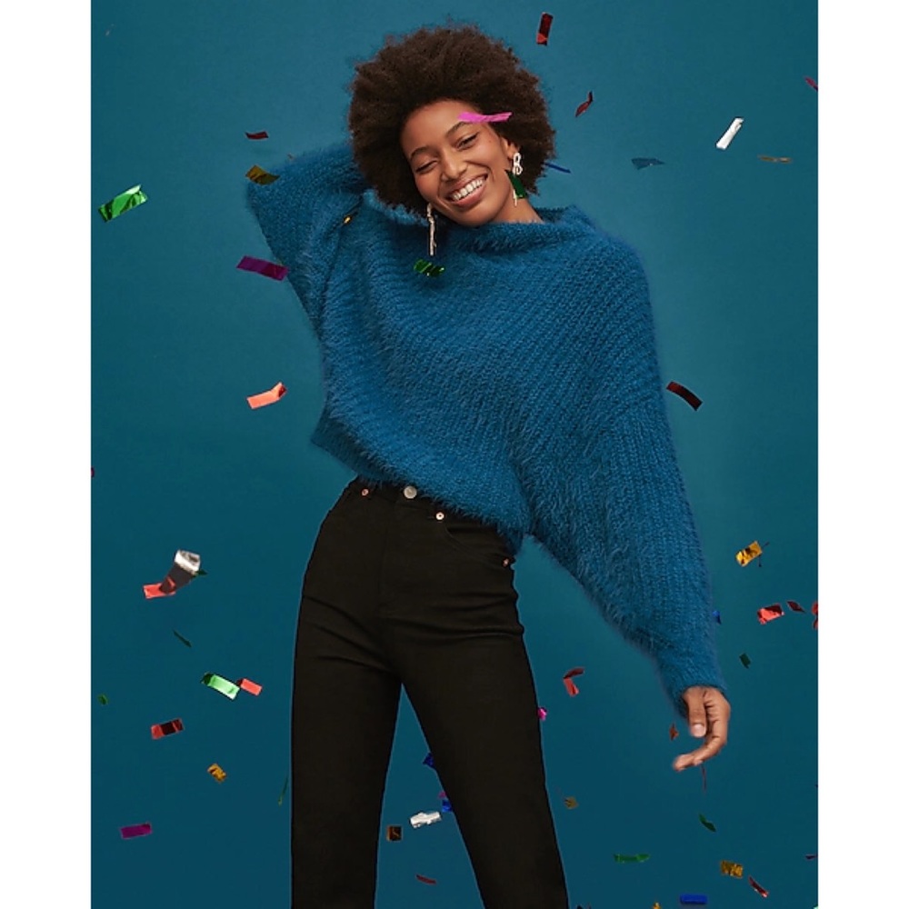 Express Fuzzy Chenille Mock Turtleneck Cozy Knit Textured Dolman Sleeve Sweater - Picture 11 of 12